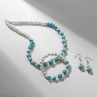 Набор 3 предмета: серьги, бусы, браслет «Натурель», бусины №8, цвет молочно-голубой, 42 см Набор 3 предмета: серьги, бусы, браслет «Натурель», бусины №8, цвет молочно-голубой, 42 см