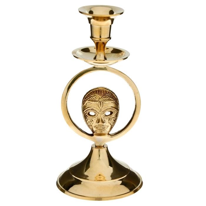 Подсвечник "Маска" латунь 8,5х8,5х17,5 см