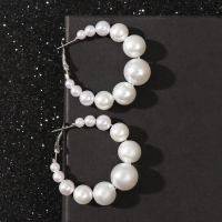 Серьги-кольца &laquo;Жемчуг&raquo; большие, цвет белый в серебре, d= 5 см