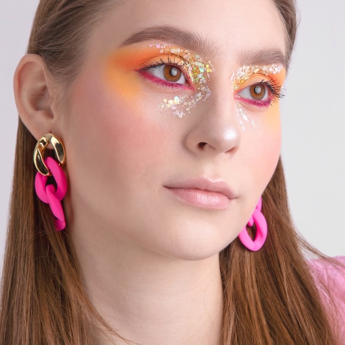Серьги пластик &laquo;Цепь&raquo; дива, цвет ярко-розовый в золоте