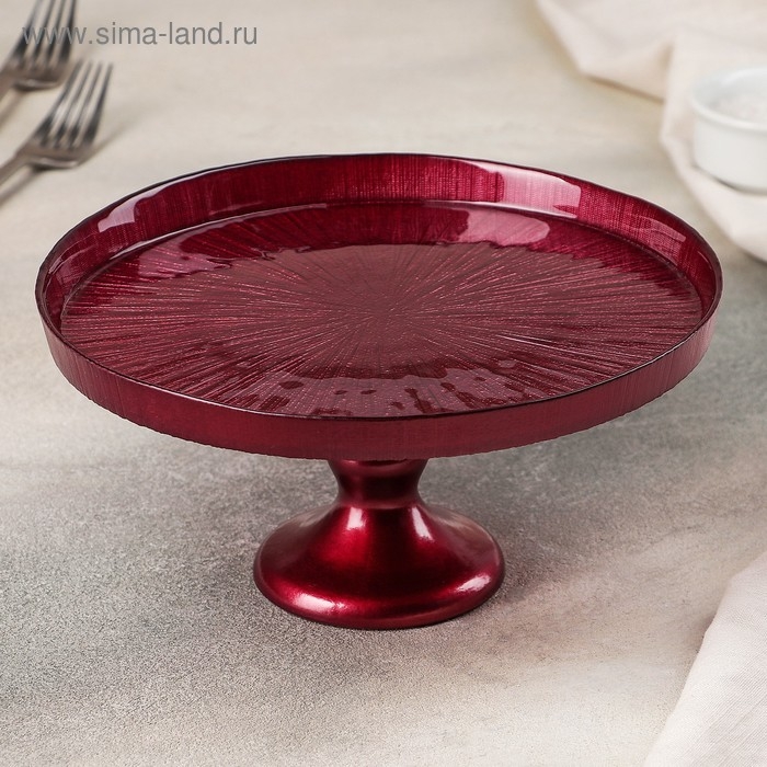 Блюдо сервировочное для торта &laquo;Кувшинка&raquo;, d=21 см, на ножке, цвет красный
