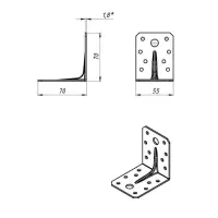 Уголок крепёжный ТУНДРА krep, 70х70х55х2 мм, усиленный, ГОЦ, 1 шт.