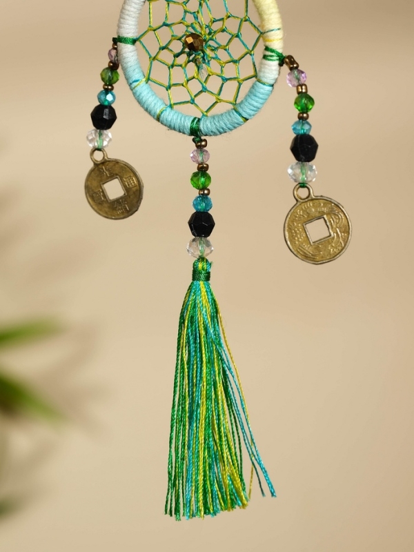 Брелок "Ловец снов" 4х15 см. жёлто-голубой