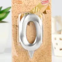 Свеча в торт &laquo;Грань&raquo;, цифра 0, серебряный металлик, 6.5 см