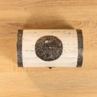 Сундучок "Солнце ацтеков" 19х12х11 см, манговое дерево, белый антик