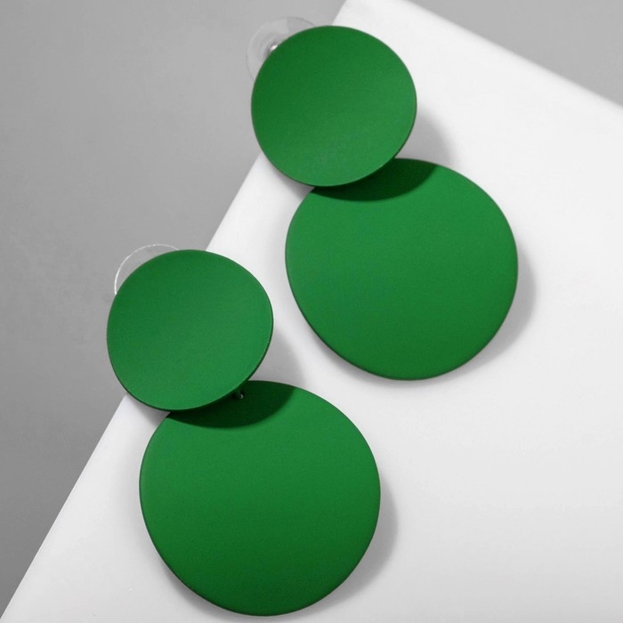 Серьги металл &laquo;Леди&raquo; круги, дуо, цвет тёмно-зелёный