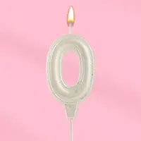 Свеча в торт &laquo;Праздник&raquo; цифра 0, жемчужный перламутр с блестками