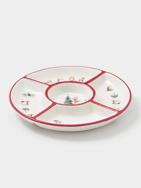 Менажница новогодняя Доляна &laquo;Волшебный праздник&raquo;, 5 секций, 25.5&times;3.1 см, доломит, белая