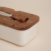 Паштетница фарфоровая с ножом SL Home &laquo;Южная акация&raquo;, 2 предмета: паштетница с деревянной крышкой 650 мл, нож 12,3&times;3 см