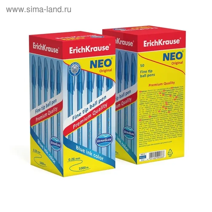 Ручка шариковая ErichKrause Neo Original, игольчатый узел 0.7 мм, чернила синие, супермягкое письмо, длина линии письма 2000 метров