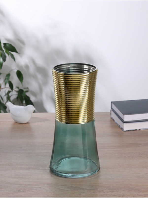 Ваза стекло настольная "Кэли стиль" талия, 24х11 см, зелёный