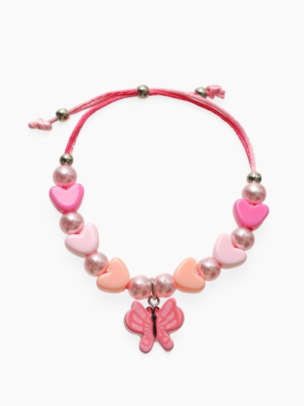 Браслет детский Браслет детский "Выбражулька" на затяжке, бабочка с бусинами сердце, цвет розовый