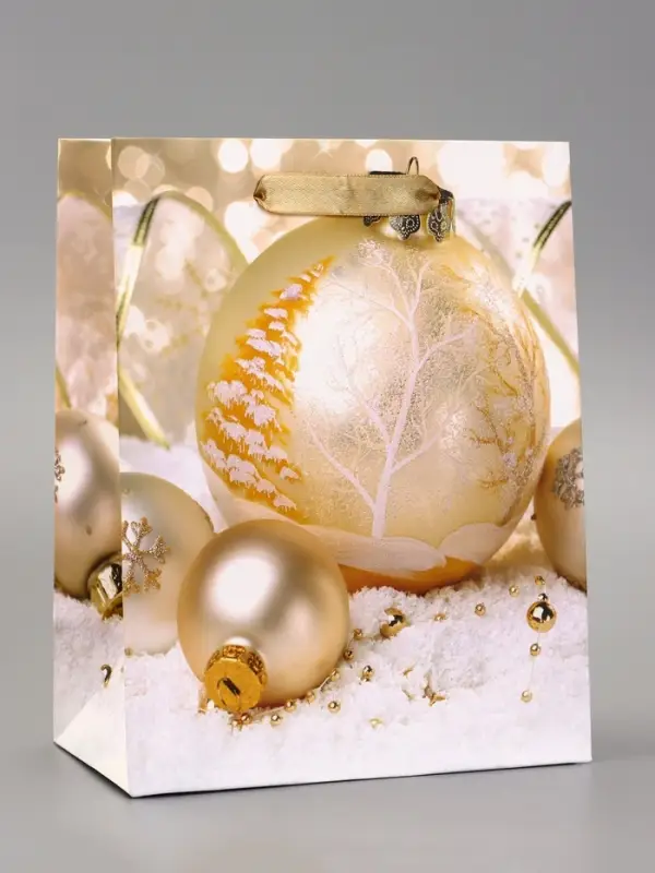 Пакет подарочный ламинированный "Золотые Новогодние игрушки", 18 х 23 х 10 см