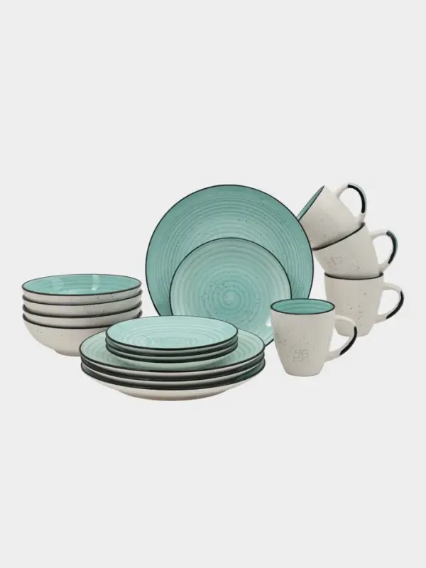 Набор посуды 16 предметов Доляна "Nature" Тар 27, 19 см, глуб тар 18 см, голубой в крап