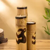 Свеча в бамбуке тройная &laquo;Птица&raquo;, 14&times;14&times;30 см, 100 мл, бежевая