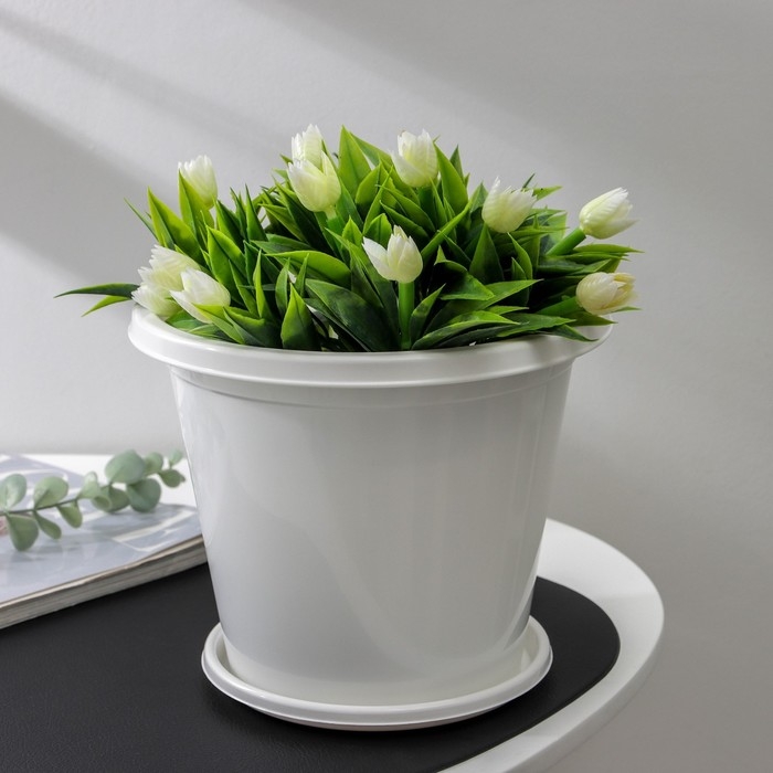 Горшок для цветов с поддоном «Эконом», 3 л, пластиковый, цвет белый Горшок для цветов с поддоном «Эконом», 3 л, пластиковый, цвет белый