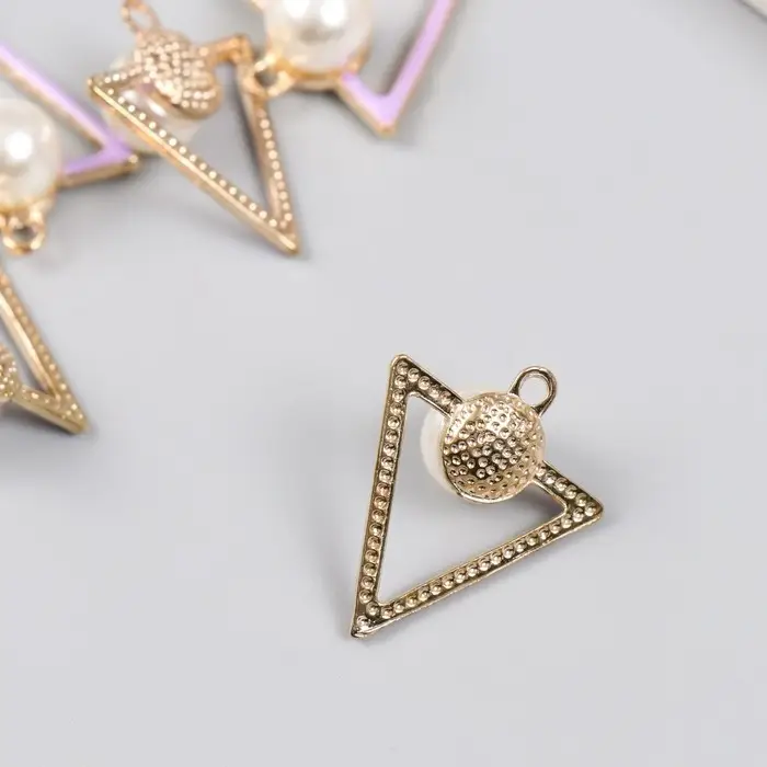 Декор для творчества металл, пластик, эмаль "Треугольник с бусинкой" 2,4х2,8 см