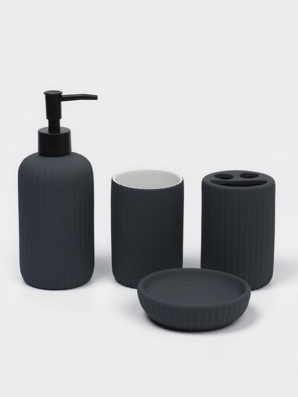 Набор для ванной "Лайн" 4 предмета (дозатор для мыла, стакан, 2 стакана,  мыльница)