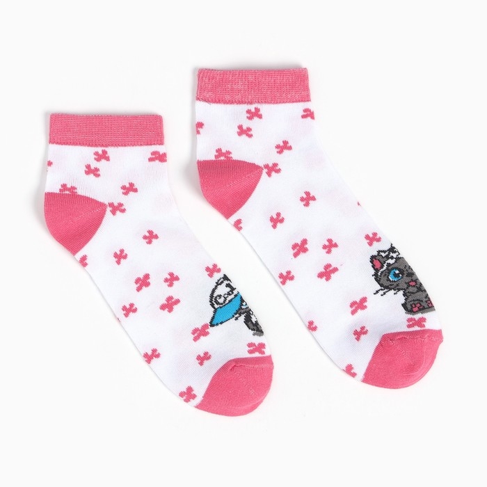 Носки женские, цвет белый/котик, размер 35-37