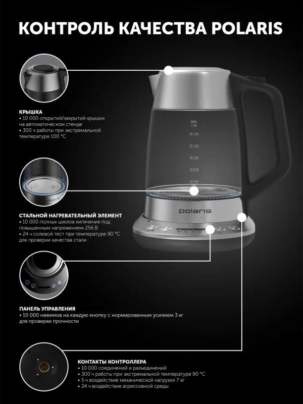 Чайник электрический PWK 1775CGLD Wi-Fi IQ Home стеклянный