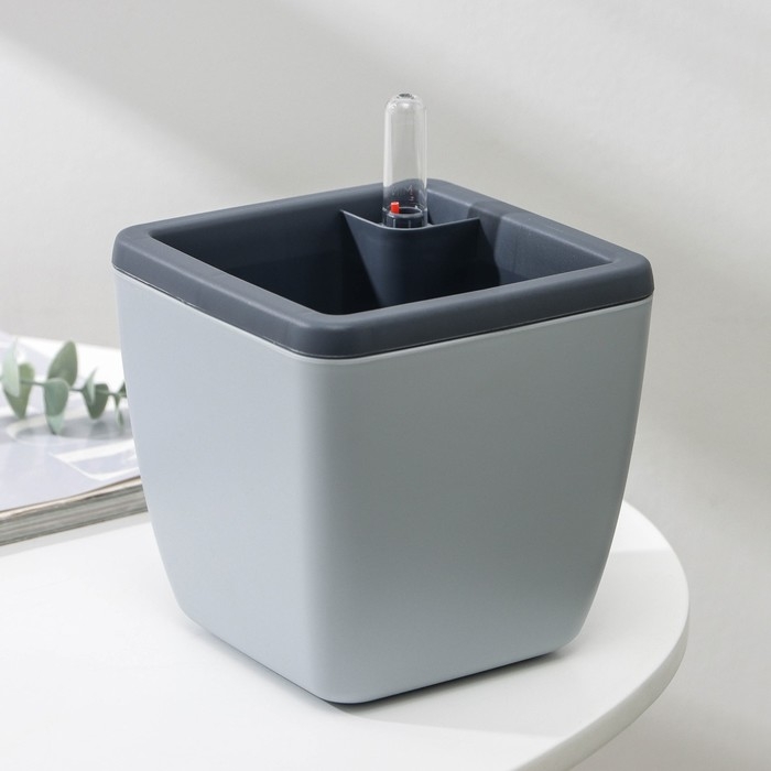 Кашпо с автополивом Munchen, 1,5 л (850 мл), 13&times;13 см, h=16,8 см, цвет серый