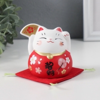 Сувенир керамика "Кот Манэки-нэко с веером" красный 8х8х8,5 см Сувенир керамика "Кот Манэки-нэко с веером" красный 8х8х8,5 см