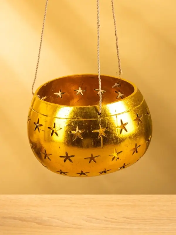 Подсвечник подвесной из кокоса, 14&times;14&times;10 см, золото