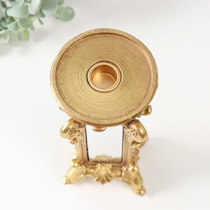 Подсвечник полистоун на 1 свечу "Империя" золото с зеркалом 9,5х7х26 см