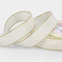 Лента репсовая 25мм*25&plusmn;1ярд(23м&plusmn;1м) золотые нити №008 молочный АУ