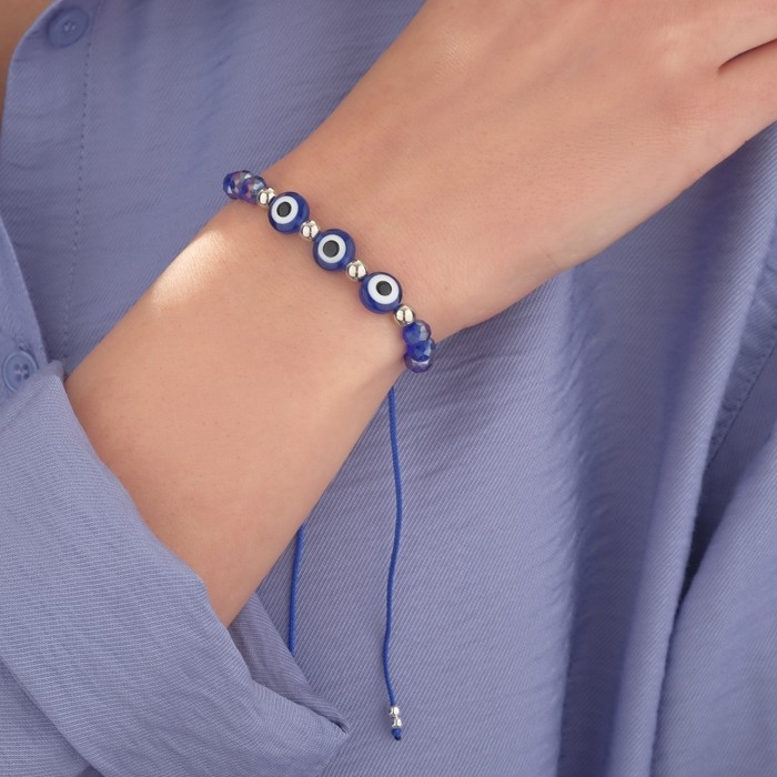 Браслет-оберег &laquo;Глазик&raquo; трио, цвет синий, d=6 см