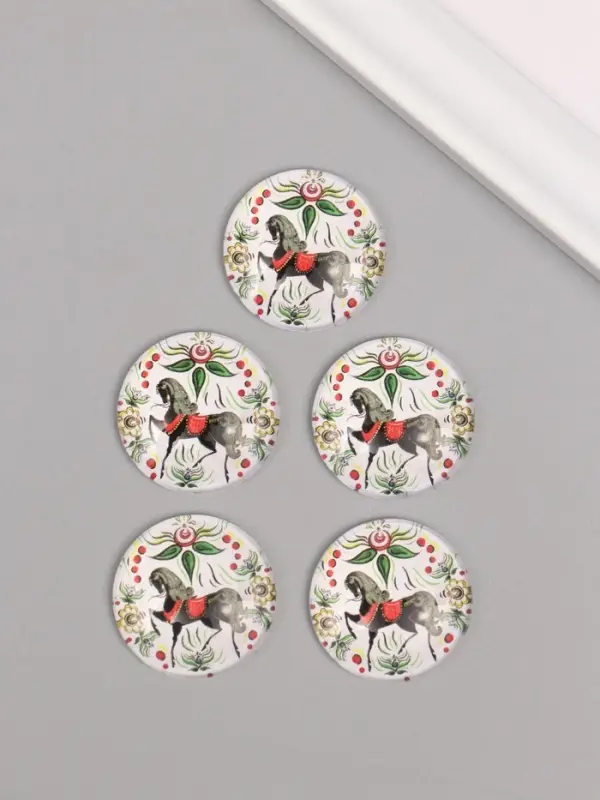 Кабошон стекло для творчества "Круг. Русский конь" 3х3 см