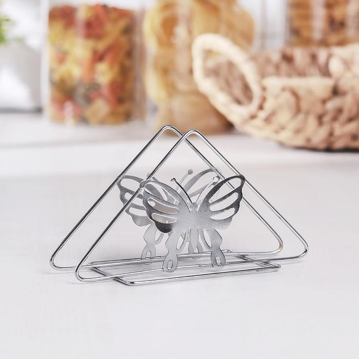 Салфетница Доляна &laquo;Бабочки&raquo;, 6&times;14&times;8 см, цвет хром