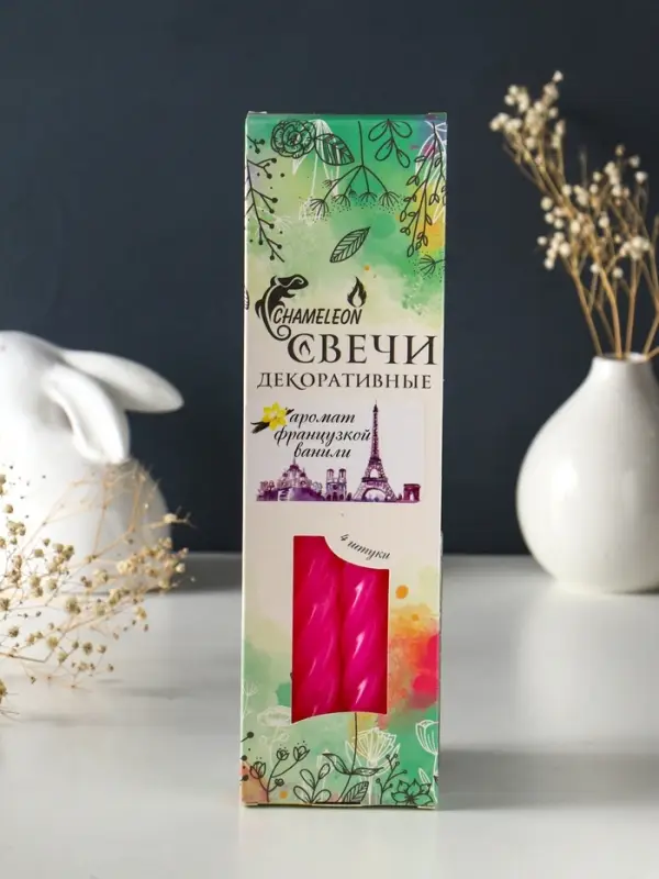 Свечи витые ароматизированные 1,9х24 см (набор 4 шт) 40 гр, 8 ч, французская ваниль