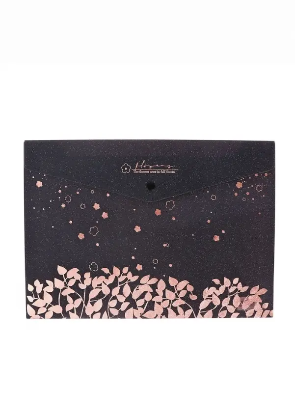 Папка-конверт на кнопке формат А4 180мкр блестящая МИКС Цветы на черном  (штрихкод на штуке)   10843