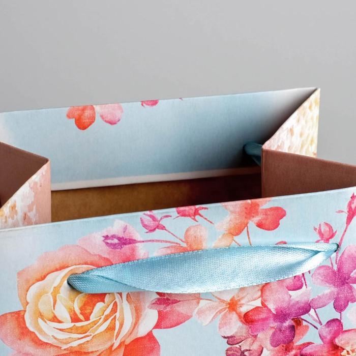 Пакет подарочный ламинированный под бутылку, упаковка, &laquo;Цветы и бабочки&raquo;, 13 х 36 х 10 см