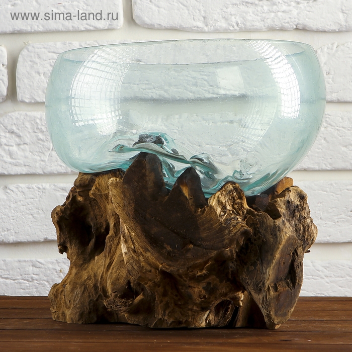 Вазон стекло на дереве "Забота" 20х25х25 см, МИКС