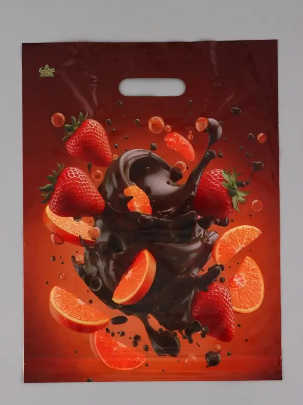 Пакет подарочный Клубника в шоколаде  40 х 31 см 60 мкм