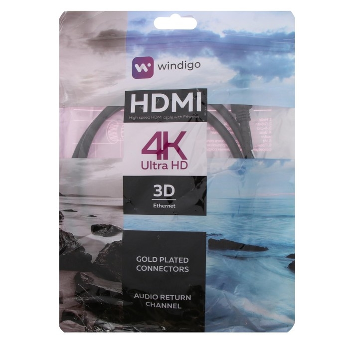Кабель HDMI Windigo, HDMI(m)-HDMI(m), v 1.4, 1 м, позолоченные разъемы, 3D, 4K, черный