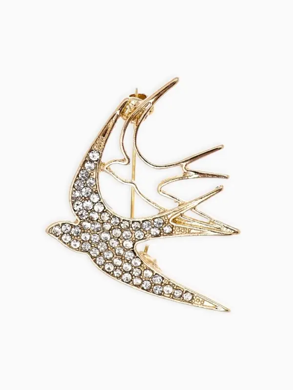 Брошь "Ласточки", цвет белый в золоте