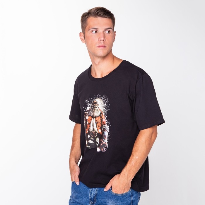 Футболка мужская новогодняя «Дед мороз», цвет чёрный, размер 52 Футболка мужская новогодняя «Дед мороз», цвет чёрный, размер 52