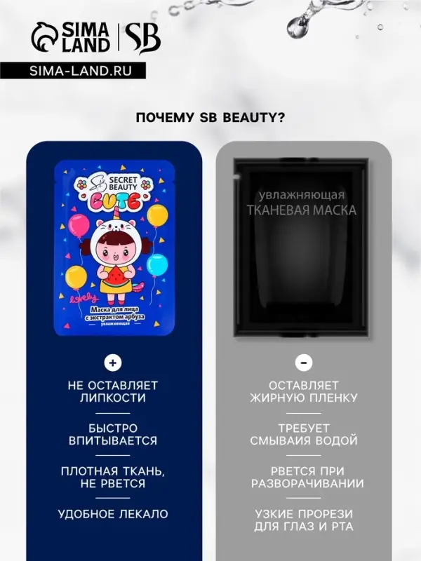 Маска тканевая увлажняющая для лица с экстрактом арбуза