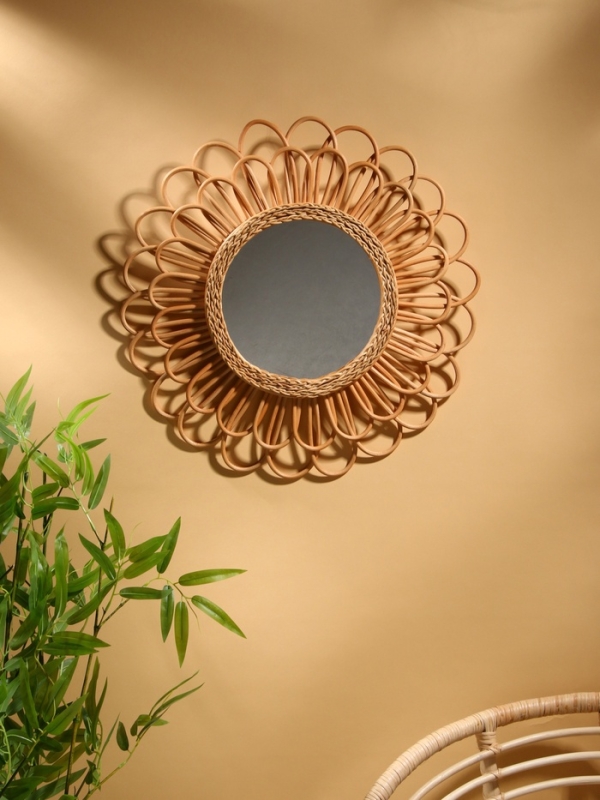 Зеркало настенное, 60&times;60&times;3 см, ротанг