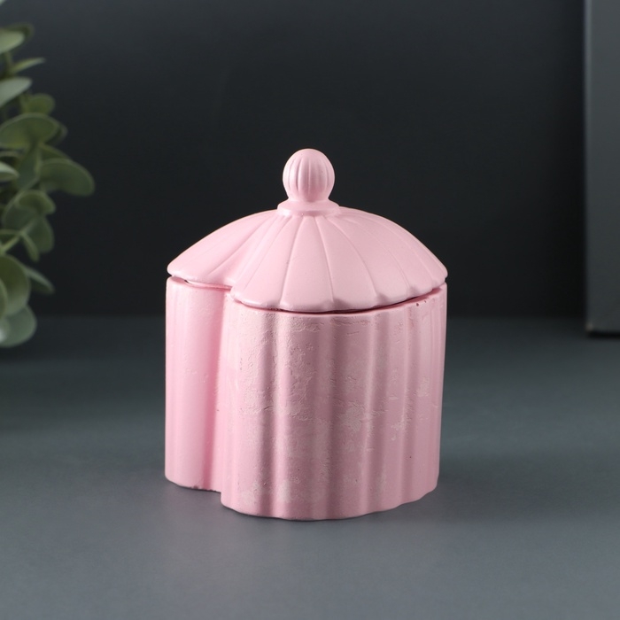 Шкатулка с крышкой - подсвечник "Сердце рельефное"  10х8х8см, розовая