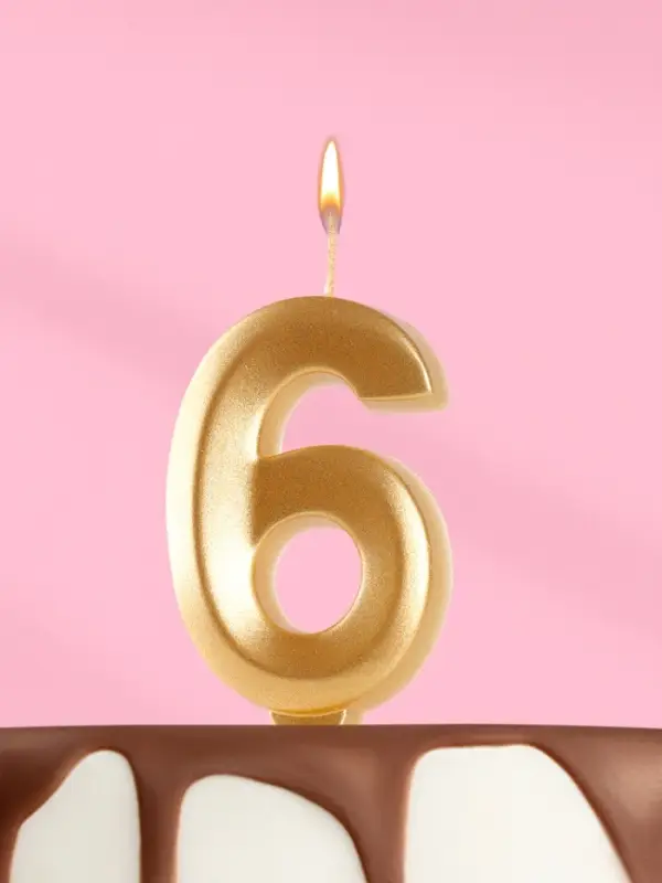 Свеча в торт &laquo;Цифра 6&raquo;, золотая, 6.5 см