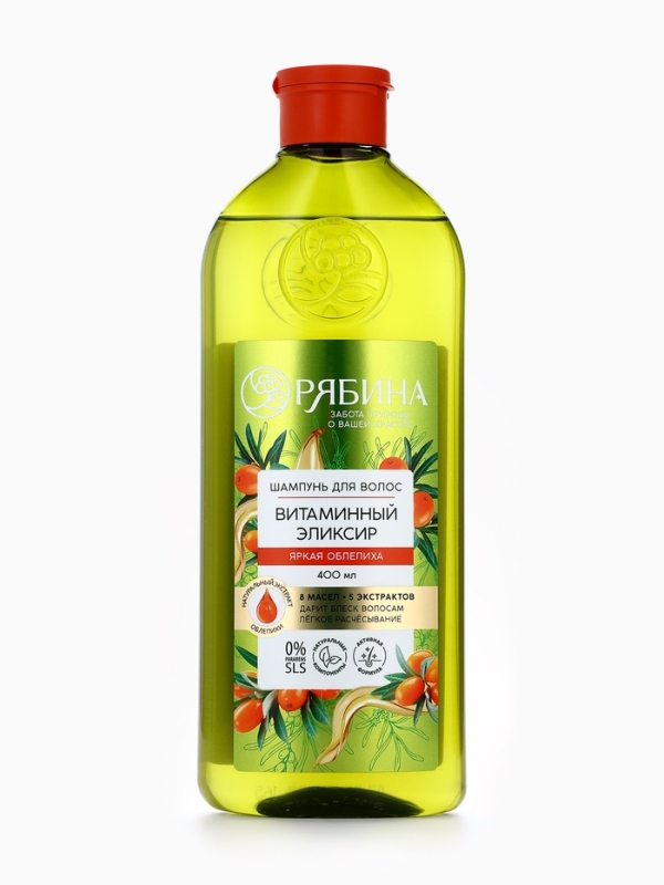 Шампунь для волос, витаминный эликсир, аромат облепихи, 400 мл, Рябина
