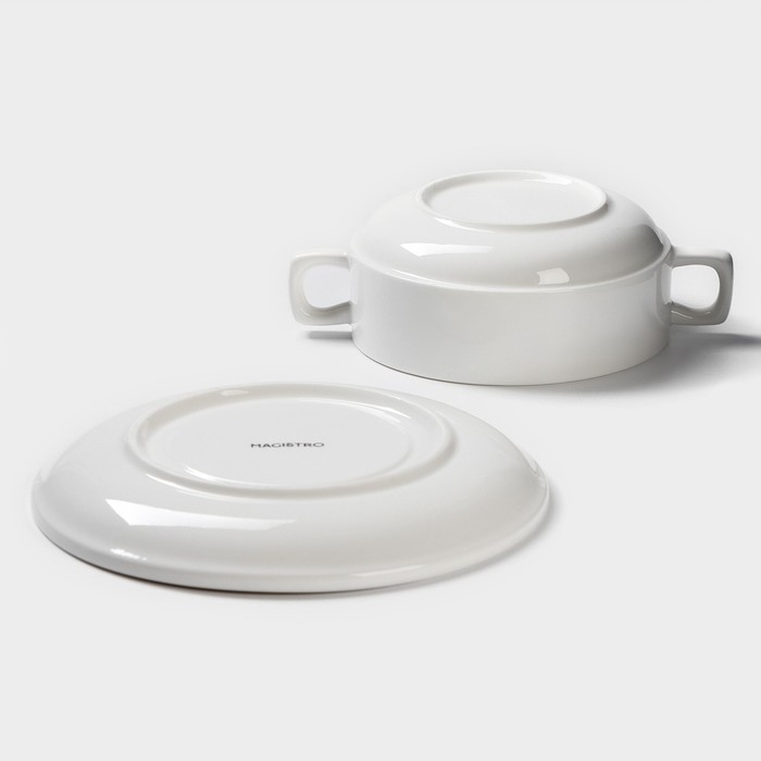 Бульонница фарфоровая Magistro &laquo;Бланш&raquo;, 2 предмета: бульонница 450 мл, блюдце d=18 см, цвет белый