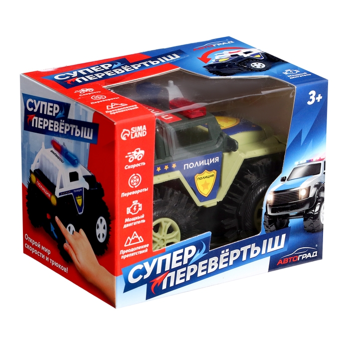 Джип-перевёртыш &laquo;Полиция&raquo;, работает от батареек, цвет зелёный