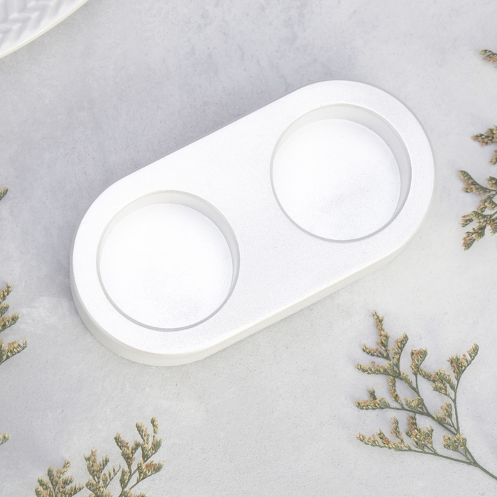 Подсвечник "Мрамор" из гипса для двух свечей овальный, 12х6х3см,белый перламутр