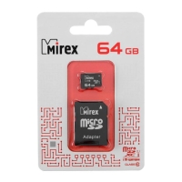 Карта памяти Mirex microSD, 64 Гб, SDXC, UHS-I, класс 10, с адаптером SD Карта памяти Mirex microSD, 64 Гб, SDXC, UHS-I, класс 10, с адаптером SD