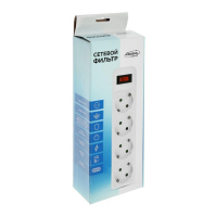 Сетевой фильтр Luazon Lighting, 4 розетки, 5 м, 2200 Вт, 3 х 0.75 мм2, 10 А, 220 В, белый